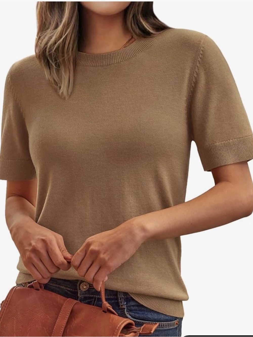 Brown Knit Short Sleeve Sweater Tee